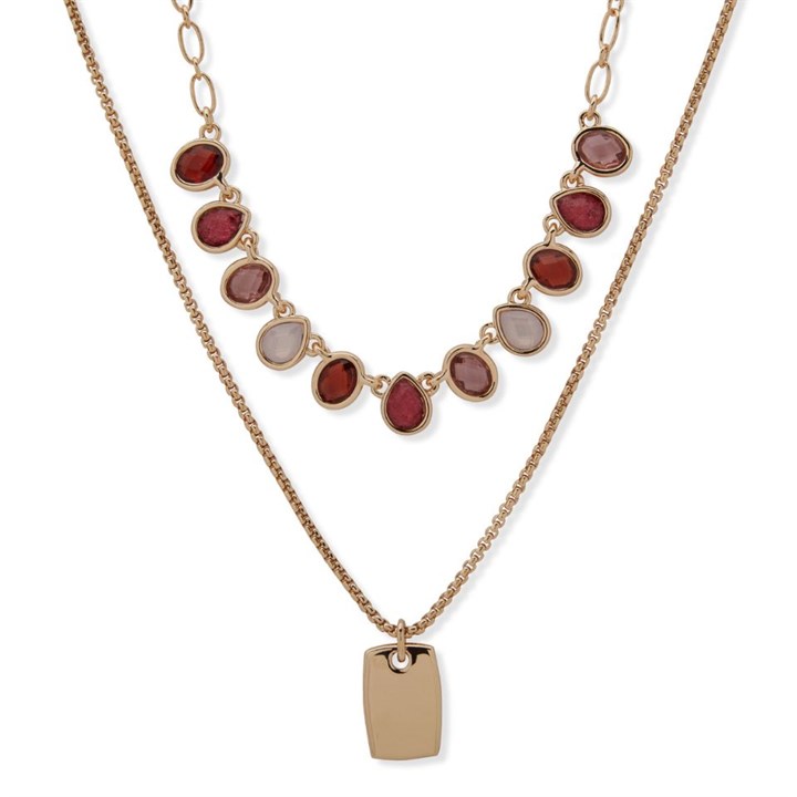 Anne Klein Gold Tone Double Row Multi Stone Necklet - J78473