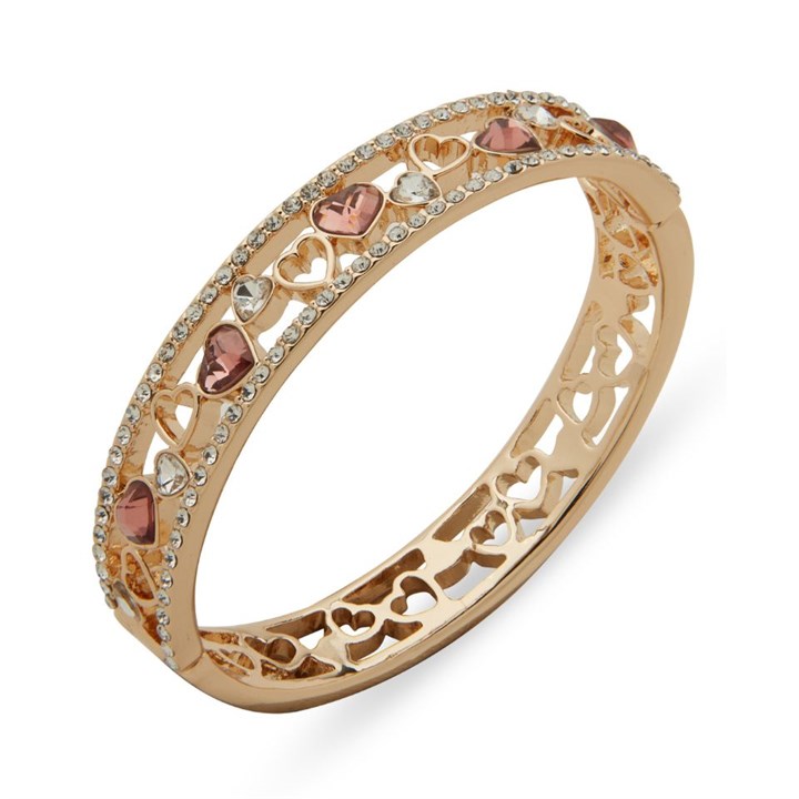 Anne Klein Gold Tone Purple Crystal Heart Bangle - J78479