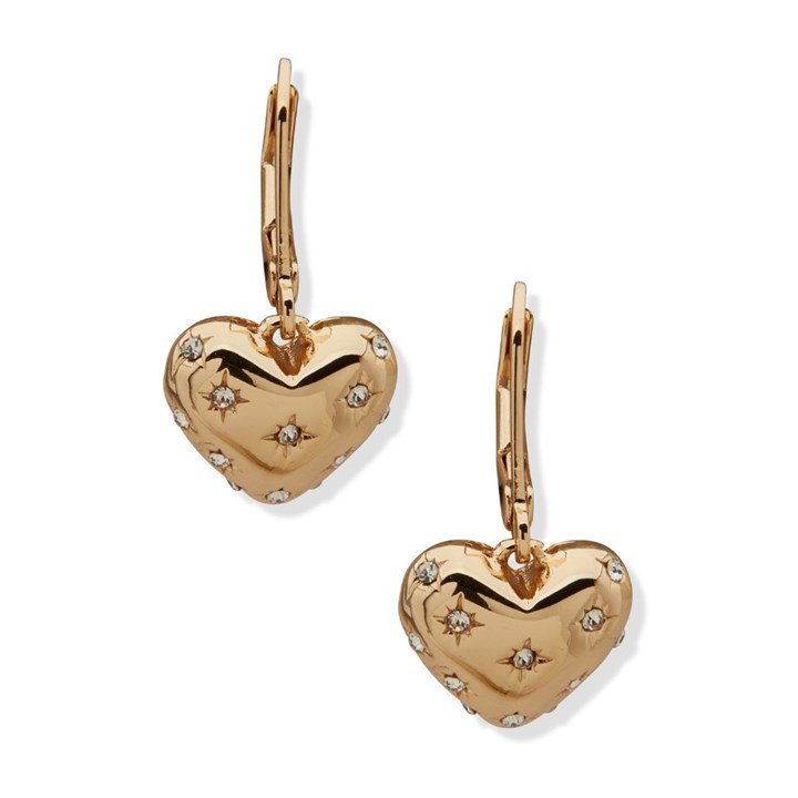 Anne Klein Gold Tone Crystal Heart Drop Earrings - J78483