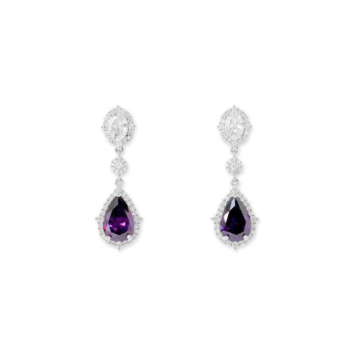 Crystal Allure Purple CZ Drop Earrings - J79106