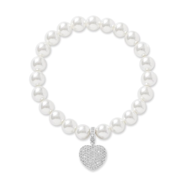 Crystal Allure Imitation Pearl And CZ Heart Bracelet - J79116