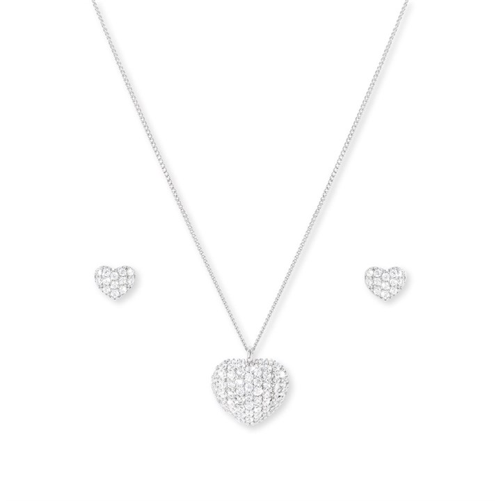 Crystal Allure CZ Heart Necklace And Earrings Set - J79127