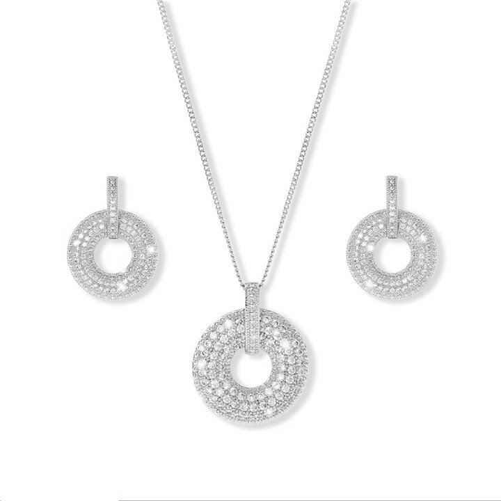 Crystal Allure CZ Circles Necklace And Earrings Set - J79128