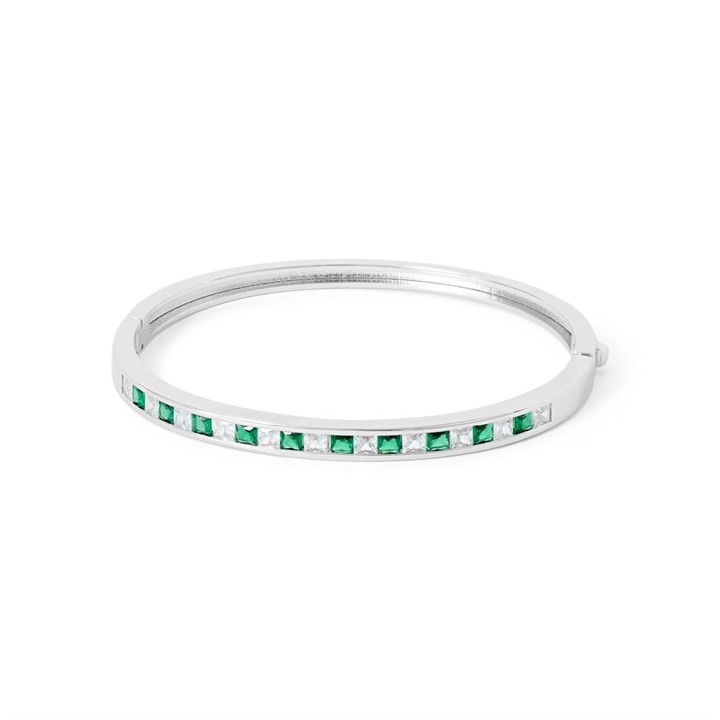 Crystal Allure Green and Clear CZ Bangle - J7975
