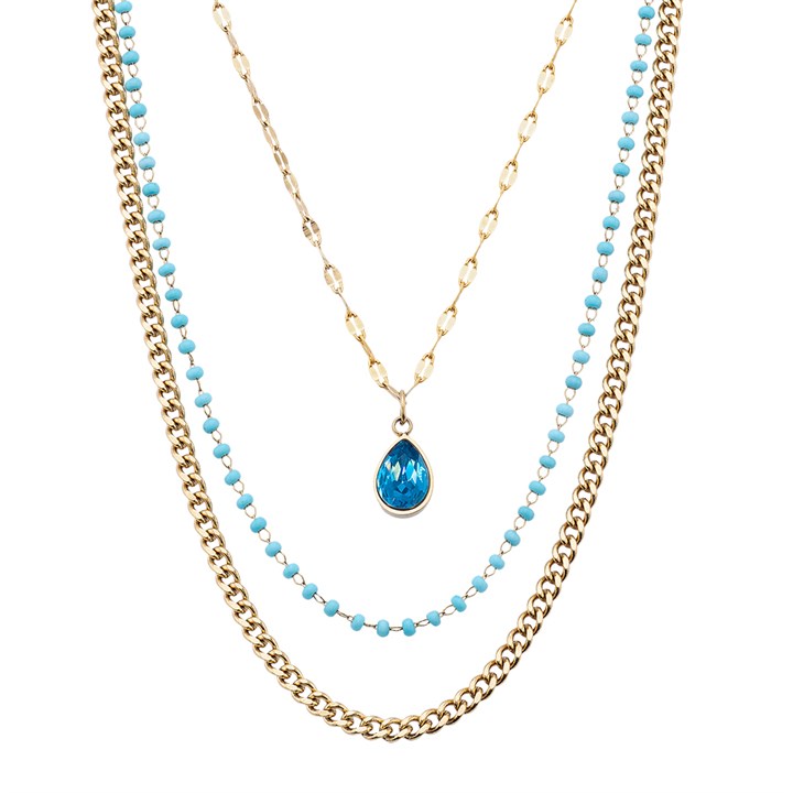 Crystal Allure Light Turquoise Crystal Gold Tone Necklace - J80104
