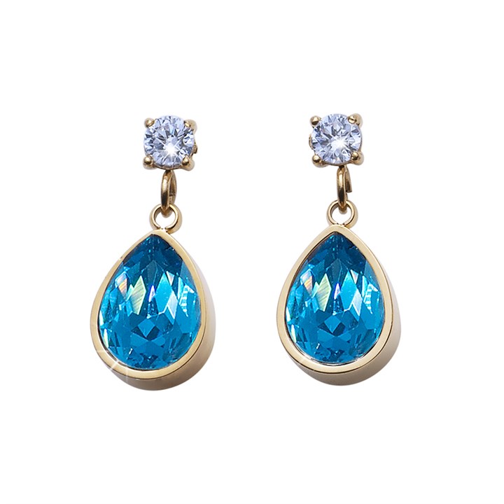 Crystal Allure Light Turquoise Crystal Gold Tone Earrings - J80105