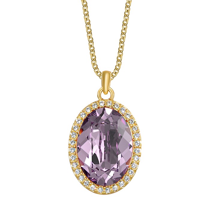 Crystal Allure Light Amethyst Crystal Gold Tone Oval Necklace - J80106