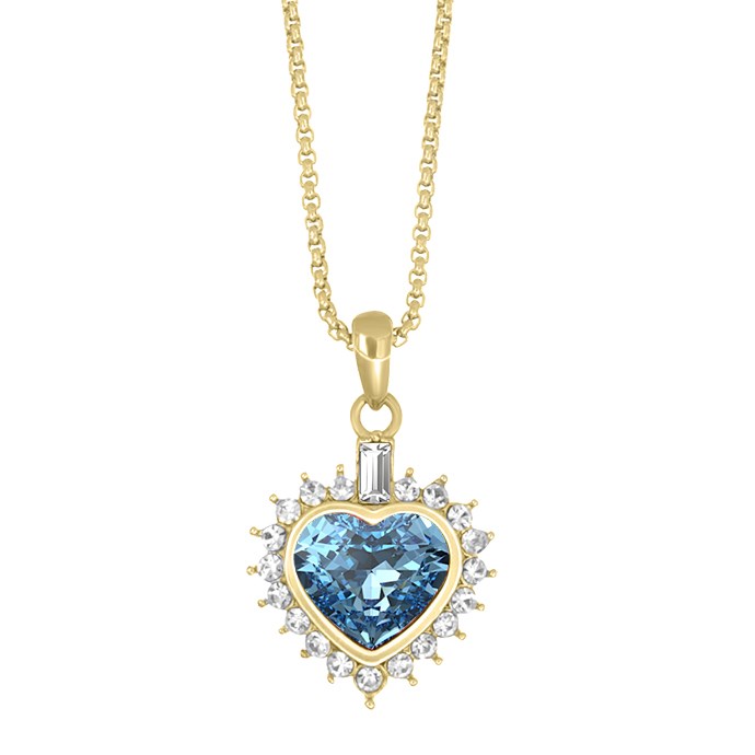 Crystal Allure Aqua Crystal Gold Tone Heart Halo Necklace - J80111