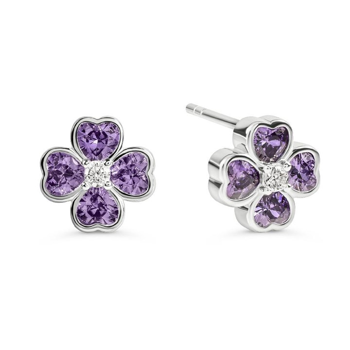 Radley RYJ1565 Silver CZ Purple Heart Flower Earrings - J81165