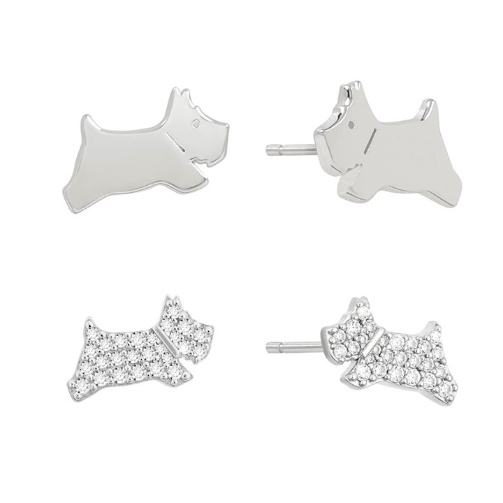 Radley RYJ1518 Silver CZ And Plain Dog Earrings Set - J81200