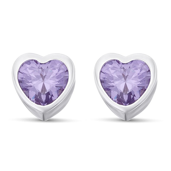 Radley RYJ1215 Silver Purple Cubic Zirconia Heart Stud Earrings - J8199