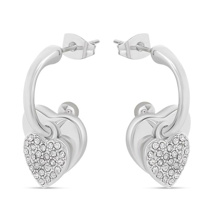 Fiorelli MJ9962 Crystal Two Heart Charm Hoop Earrings - J8261