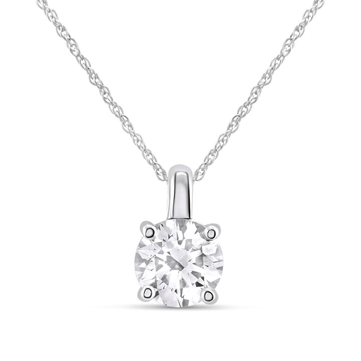 9ct White Gold Lab Grown Certificated Diamond Solitaire Necklace, 1ct - L12010