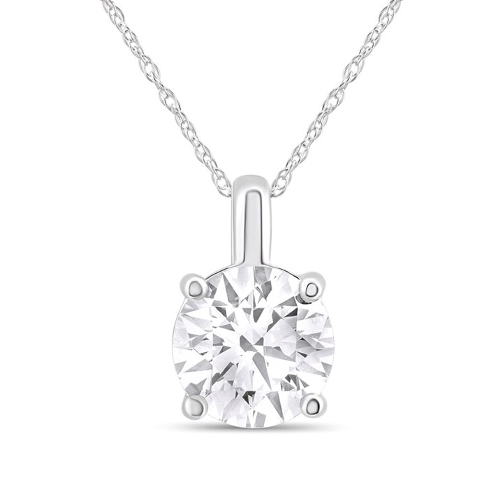 9ct White Gold Lab Grown Certificated Diamond Solitaire Necklace, 2cts - L12020