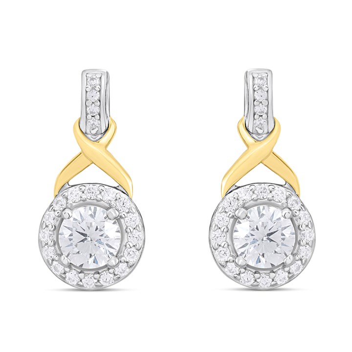 Night & Day Silver And 9ct Gold Halo CZ Earrings - M0101