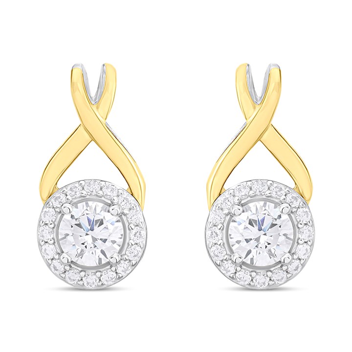 Night & Day Silver And  9ct Gold Halo Kiss CZ Earring - M0102