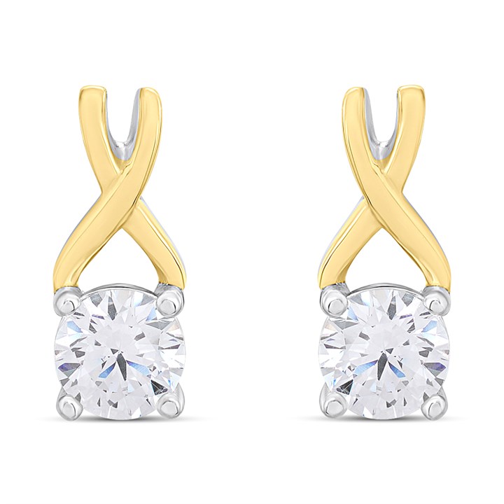 Night & Day Silver And 9ct Gold Kiss CZ Earrings - M0103