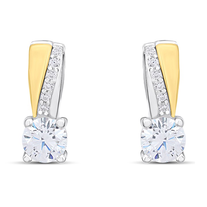 Night & Day Silver And 9ct Gold Diagonal CZ Earrings - M0104