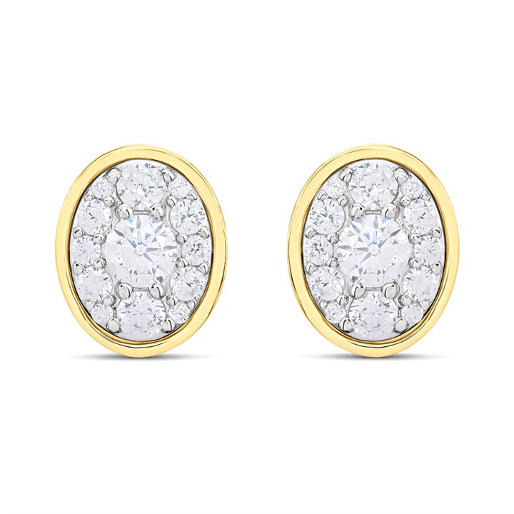 Night & Day Silver And 9ct Gold Oval CZ Earrings - M0105
