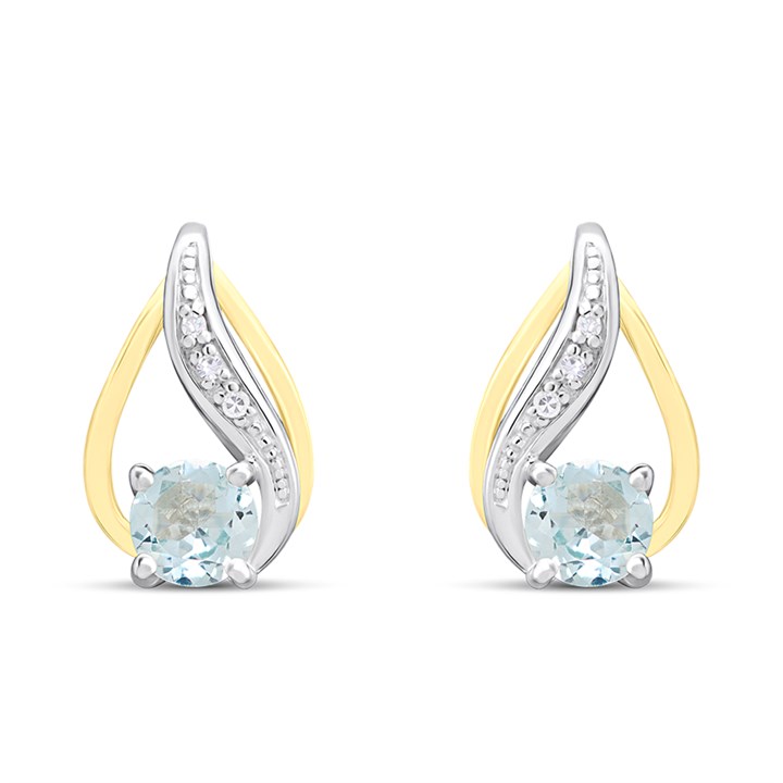 Night & Day Silver and 9ct Gold Lab Grown Diamond Accent And Blue Topaz Teardrop Stud Earrings - M0204