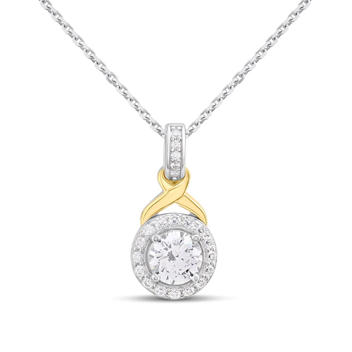 Night & Day Silver And 9ct Gold Halo CZ Necklet - M1401