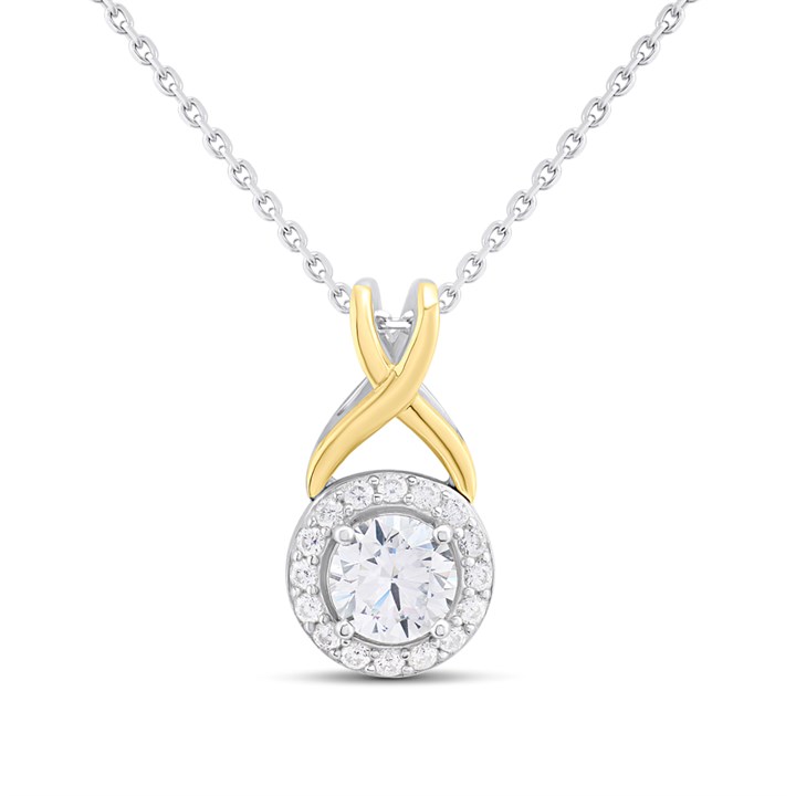 Night & Day Silver And 9ct Gold Halo Kiss CZ Necklet - M1402