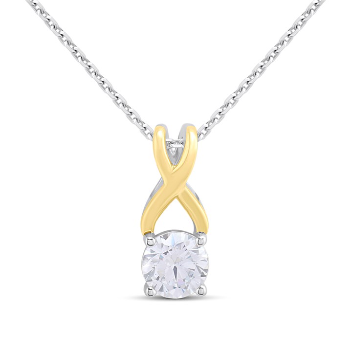 Night & Day Silver And 9ct Gold Kiss CZ Necklet - M1403
