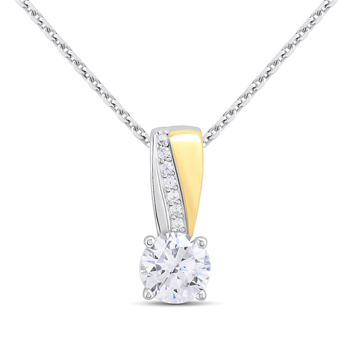Night & Day Silver And 9ct Gold Diagonal CZ Necklet - M1404