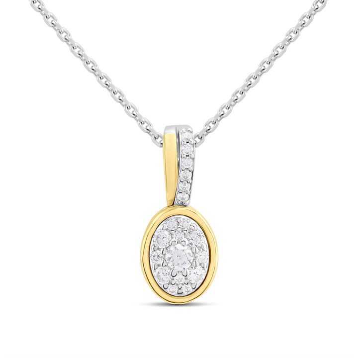 Night & Day Silver And 9ct Gold Oval CZ Necklet - M1405