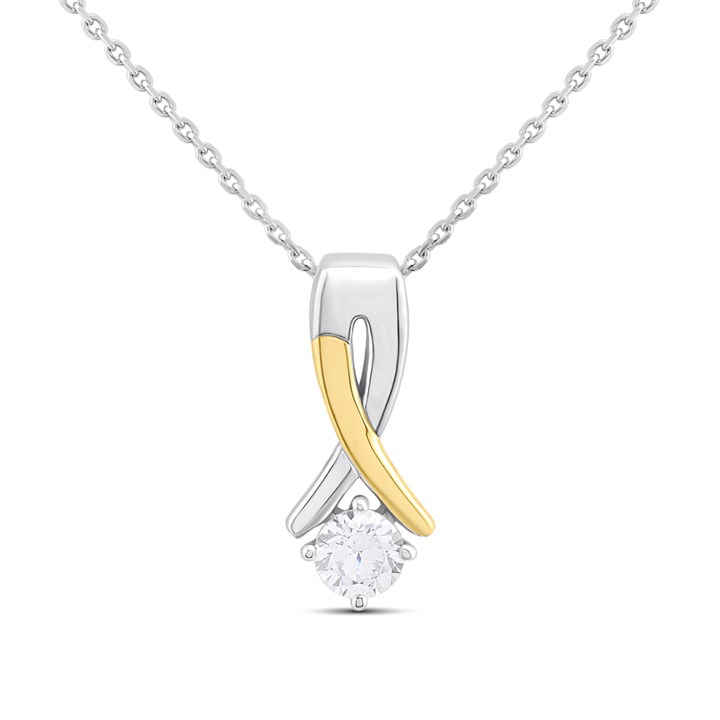 Night & Day Silver And 9ct Gold Twist CZ Necklet - M1408