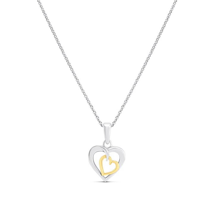 Night & Day Silver And 9ct Gold Double Heart Necklace - M1480