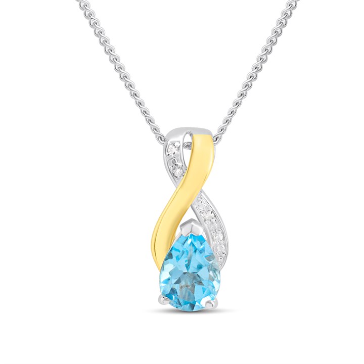 Night & Day Silver And 9ct Gold Lab Grown Diamond And Blue Topaz Twist Necklace - M1502