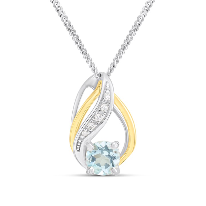 Night & Day Silver And 9ct Gold Lab Grown Diamond And Blue Topaz Necklace - M1505