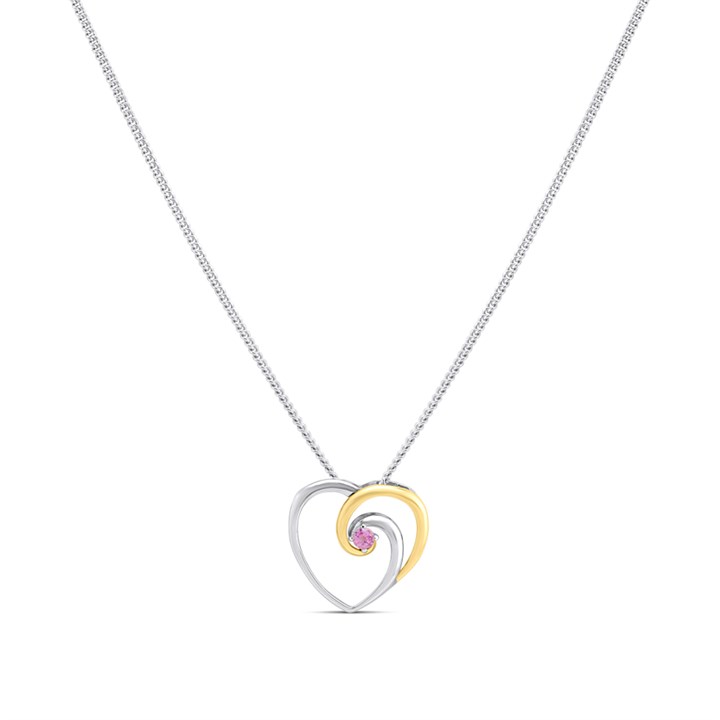 Night & Day Silver And 9ct Gold Pink Sapphire Heart Necklace - M1507