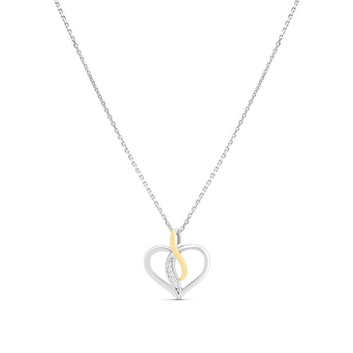 Night & Day Silver And 9ct Gold Lab Grown Diamond Twist Heart Necklace - M1580