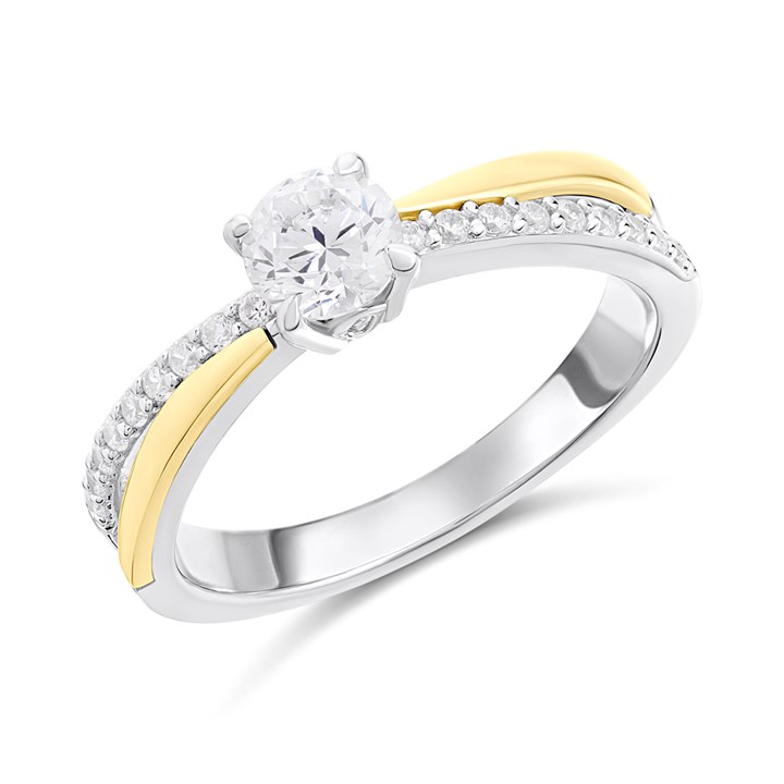 Night & Day Silver And 9ct Gold Taper Diagonal CZ Ring - M1704