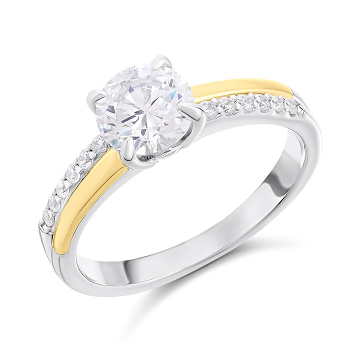 Night & Day Silver And 9ct Gold Stone Set Shoulder CZ Ring - M1705
