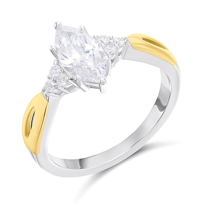 Night& Day Silver And 9ct Gold Cubic Zirconia Marquise Ring - M1711