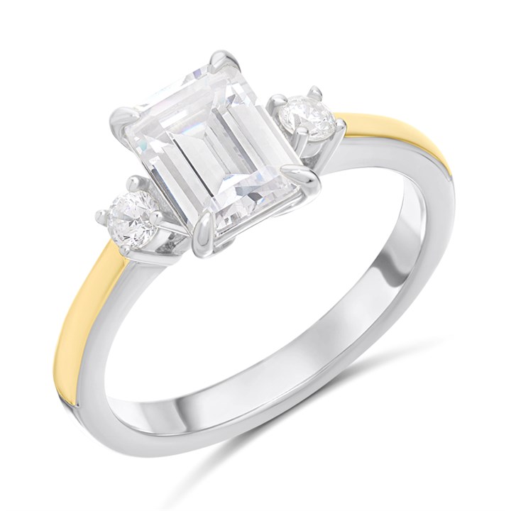 Night & Day Silver And 9ct Gold Cubic Zirconia Emerald Cut Ring - M1713