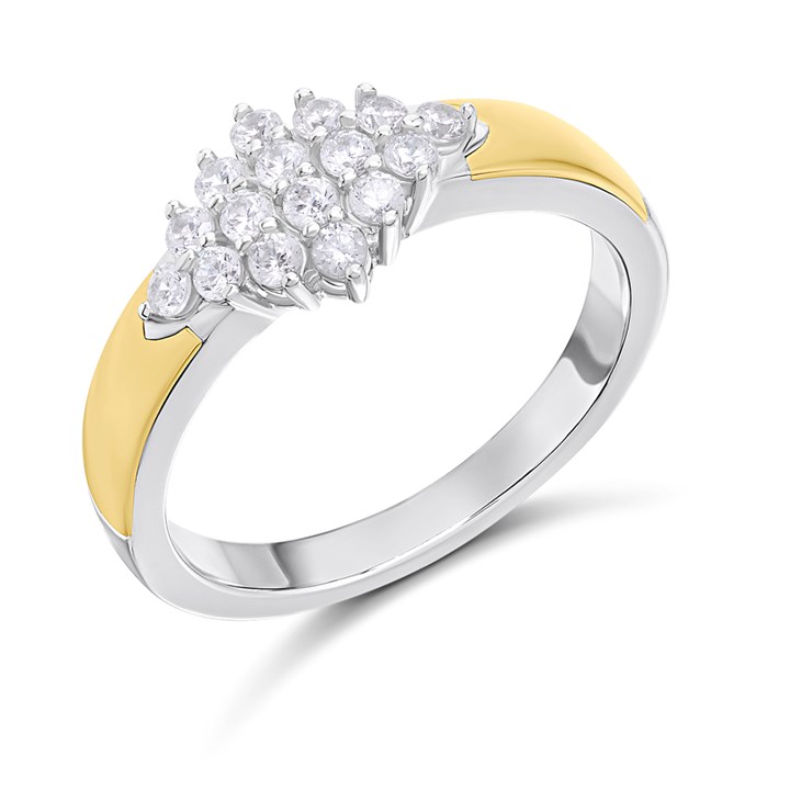 Night & Day Silver And 9ct Gold Cubic Zirconia Cluster Ring - M1715