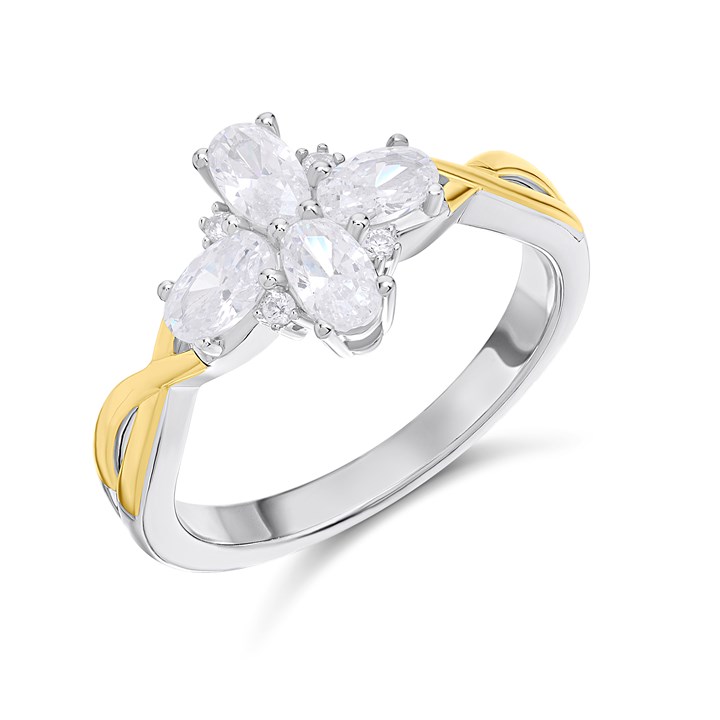 Night & Day Silver And 9ct Gold Cubic Zirconia Multi Oval Cluster Ring - M1717