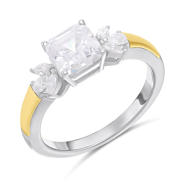 Night & Day Silver And 9ct Gold Cubic Zirconia Cushion Cluster Ring - M1718