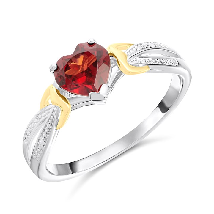 Night & Day Silver And 9ct Gold Lab Grown Diamond Accent Garnet Heart Cut Ring - M1802