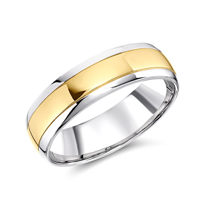 Night & Day Silver And 9ct Gold Court Wedding Ring - 6mm - M29001