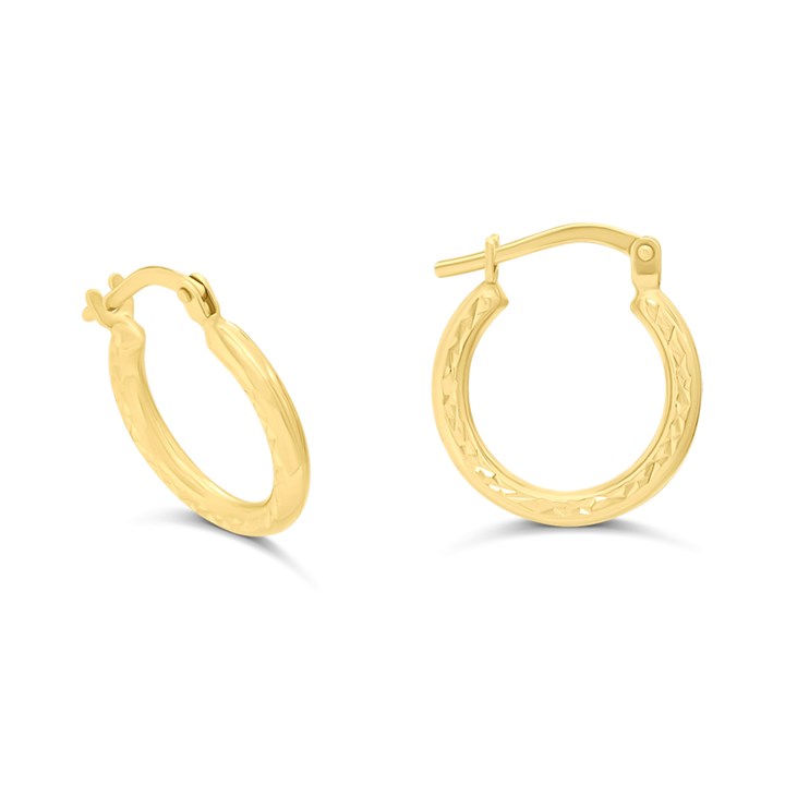 AUREUS Sterling Silver & 9ct Bonded Gold  Small Faceted Hoop Earrings - 15mm - M3208