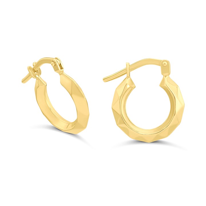 AUREUS Sterling Silver & 9ct Bonded Gold Small Faceted Hoop Earrings - 14mm - M3209