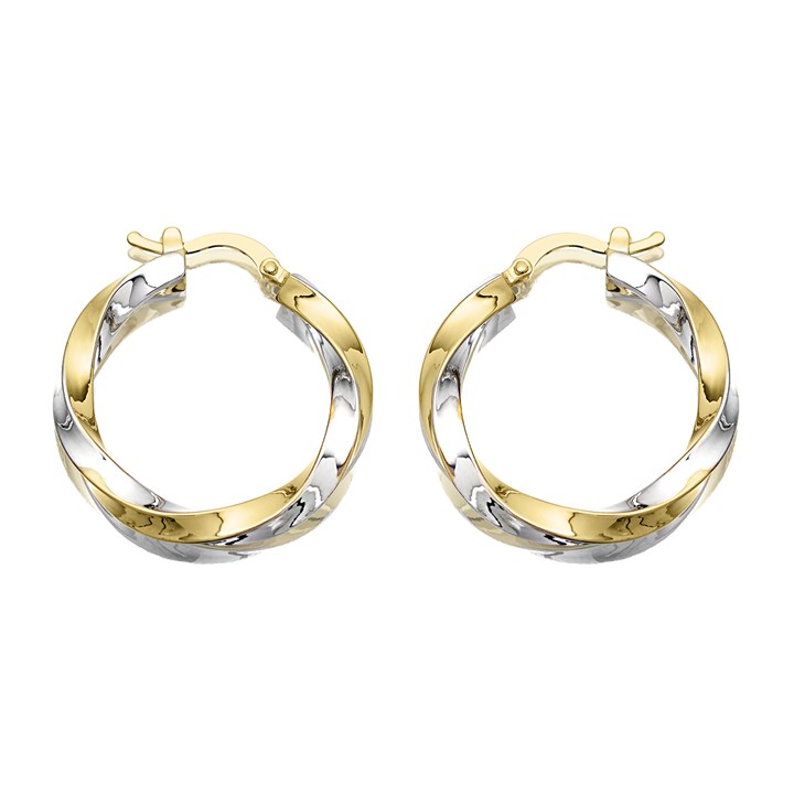 AUREUS Sterling Silver & 9ct Bonded Gold Two Colour Twist Hoop Earrings - M3250