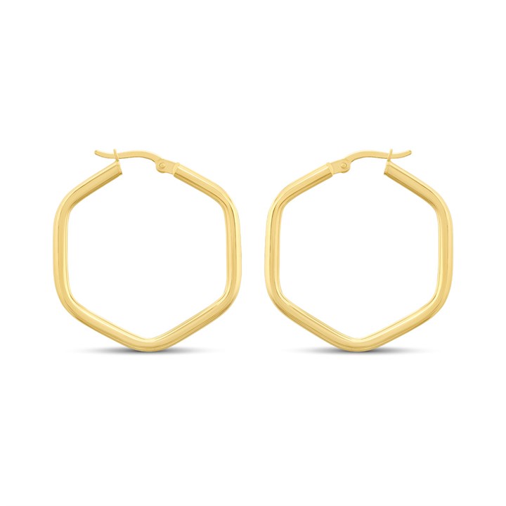 AUREUS Sterling Silver & 9ct Bonded Gold Hexagonal Hoop Earrings - 30mm - M3344