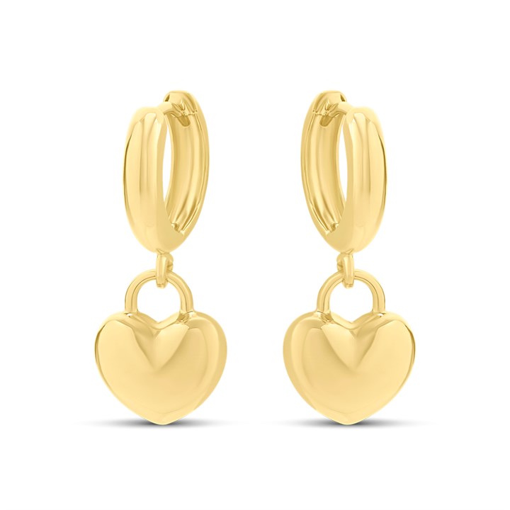 AUREUS Sterling Silver & 9ct Bonded Gold Heart Drop Hoop Earrings - M3380