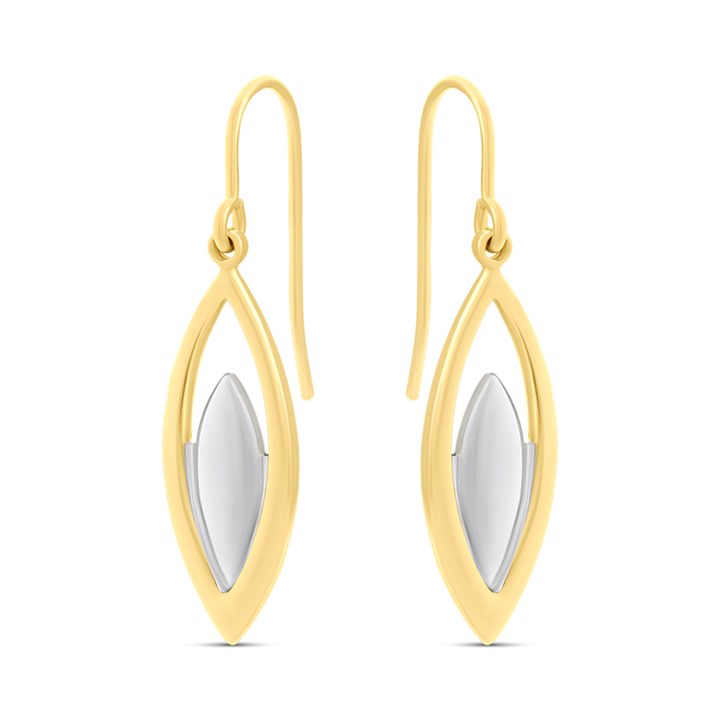 AUREUS Sterling Silver & 9ct Bonded Gold Two Colour Teardrop Earrings - M3480
